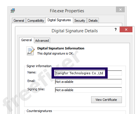 Screenshot of the Sangfor Technologies Co.,Ltd certificate